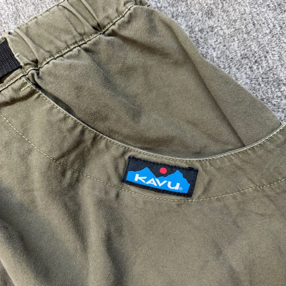 KAVU Men XL Big Eddy Shorts Olive Green Canvas Belted Hiking Outdoor Gorpcore